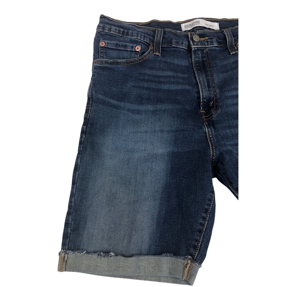 Signature by Levi Strauss & Co Mens Dark Wash Cuffed Denim Jean Shorts Size 32 - Picture 5 of 7